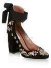 TABITHA SIMMONS Isabel Embroidered Suede Ankle-Wrap Pumps,0400097756198