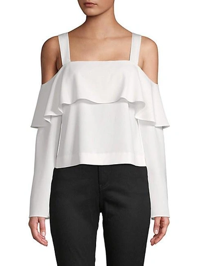 Ramy Brook Anastasia Ruffle Cold-shoulder Top In Ivory