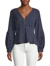19 COOPER Pinstriped Puffed-Sleeve Top,0400098802264
