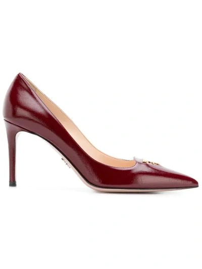 Prada Leather Logo Pumps In Red
