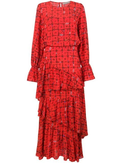 Preen Line Amina Floral Vine Dress In Red