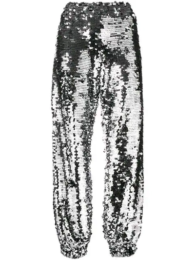 Msgm Intarsia-trimmed Sequined Cotton Track Pants In Metallic