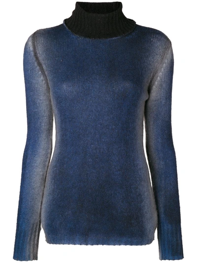 Avant Toi Contrast Polo Neck Jumper In Blue