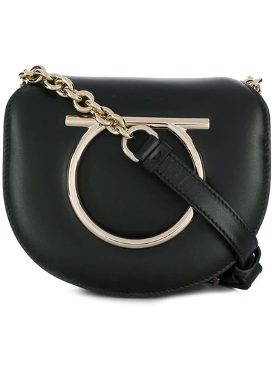 Ferragamo Vela Leather Saddle Bag In Nero