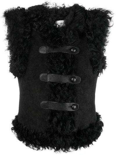 Saint Laurent Double Shearling Gilet In Black