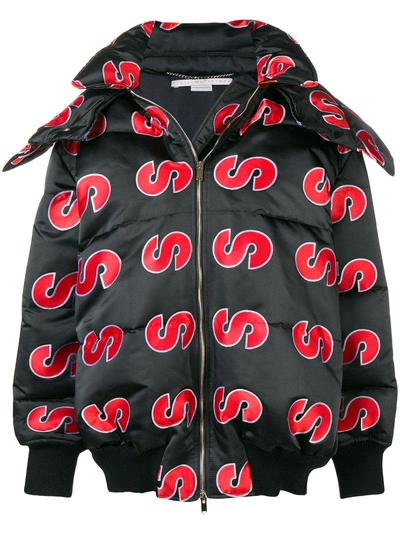 Stella Mccartney S Embroidered Hooded Puffer Jacket In Black,red