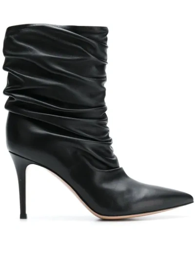 Gianvito Rossi 85mm Cecile Slouched Leather Ankle Boots In Black
