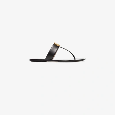 GUCCI BLACK GG MARMONT LEATHER SANDALS,497444A3N0012937638