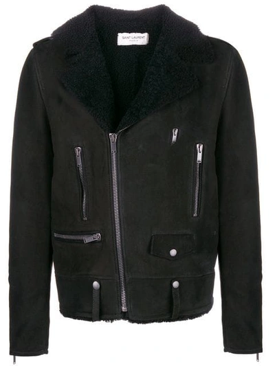 Saint Laurent Shearling Biker Jacket In Black