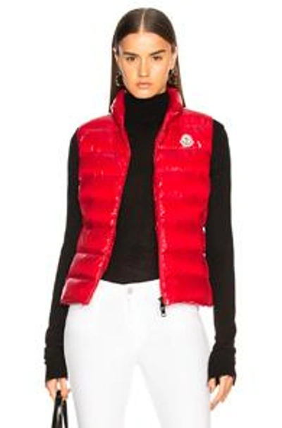 Moncler Ghany Shiny Quilted Puffer Vest In Red