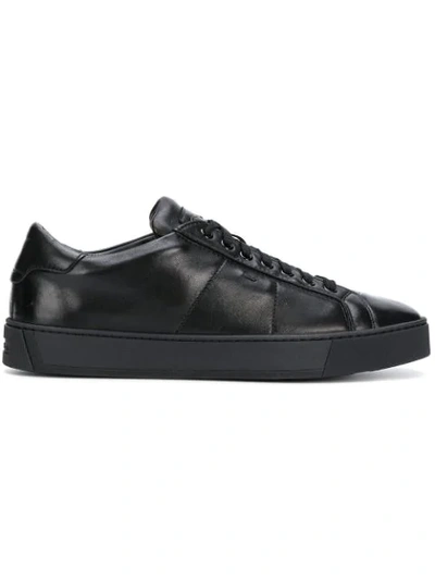 Santoni Leather Low-top Sneakers In Black