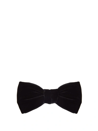 Saint Laurent Pre-tied Velvet And Silk-twill Bow Tie In Black