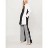 Valentino Colorblock Felt Coat W/ Scalloped Edge In Nero Avorio