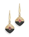 OLIVIA B 14K YELLOW GOLD DIAMOND, MATTE BLACK ONYX & RHODOLITE GARNET DROP EARRINGS - 100% EXCLUSIVE,E-0060-D-RH-OX