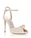 Jimmy Choo Sacora 100 Faux Pearl-embellished Satin Sandals In White