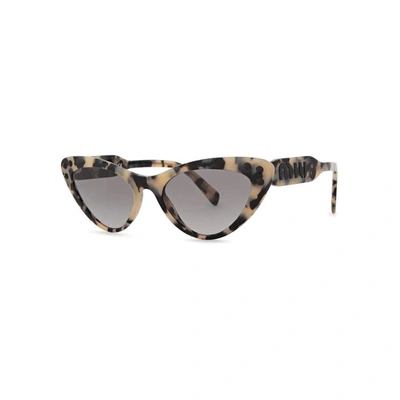 Miu Miu Cat-eye Crystal-embellished Tortoiseshell Acetate Sunglasses In Sand Havana Moro / Grey Gradient