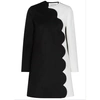Valentino Colorblock Felt Coat W/ Scalloped Edge In Black And White