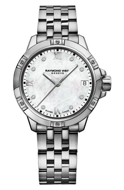 Raymond Weil Women's Swiss Tango Diamond-accent Stainless Steel Bracelet Watch 30mm In Silver