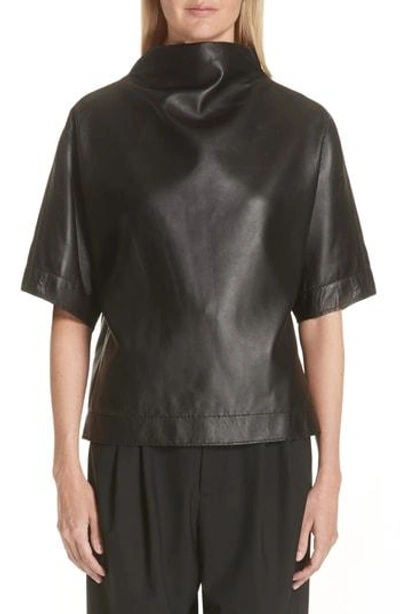 Marc Jacobs Button-back Mock-neck Short-sleeve Lamb Leather Top In Black