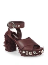 MIU MIU Studded Faux Shearling and Leather Ankle-Strap Sandals,0400097757767