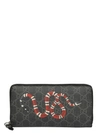 Gucci Kingsnake Print Gg Supreme Zip Around Wallet In Black