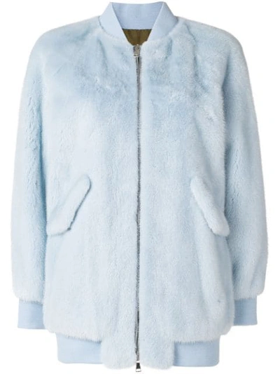 Blancha Mink Fur Bomber Jacket In Blue