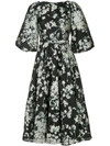 CO CO FLORAL FLARED MIDI DRESS - BLACK