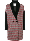 PINKO PINKO KNITTED DOUBLE BREASTED COAT - 红色
