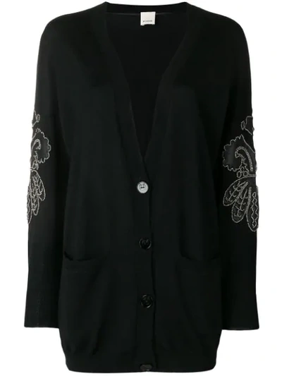 Pinko Embroidered Sleeve Cardigan In Black