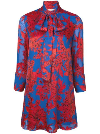 Alice And Olivia Gwenda Floral-print Tie-neck Tunic Dress In Fancy Flrl