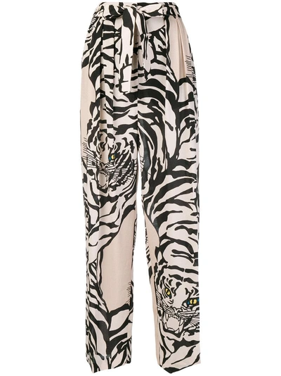 Valentino Pleated Printed Silk-crepe Straight-leg Pants In Poudre