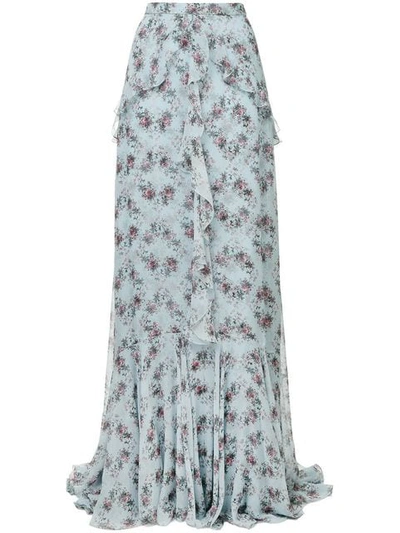 Erdem Floral Flared Maxi Skirt In Blue/pink