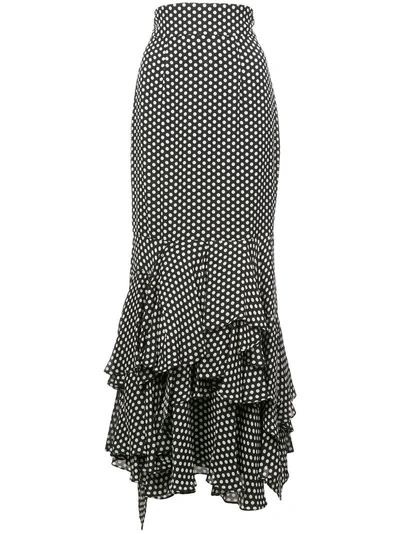 Milly Dot Print Silk Georgette Skirt In Black
