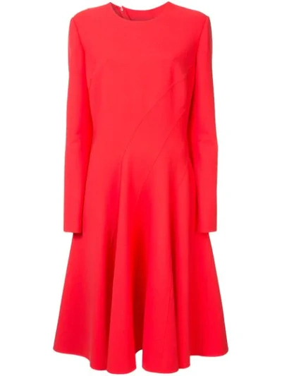 Oscar De La Renta Long-sleeve Spiral-cut A-line Dress In Red