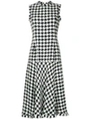 OSCAR DE LA RENTA OSCAR DE LA RENTA HOUNDSTOOTH MIDI DRESS - WHITE