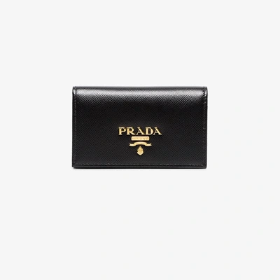 Prada Logo-plaque Foldover Cardholder In Black