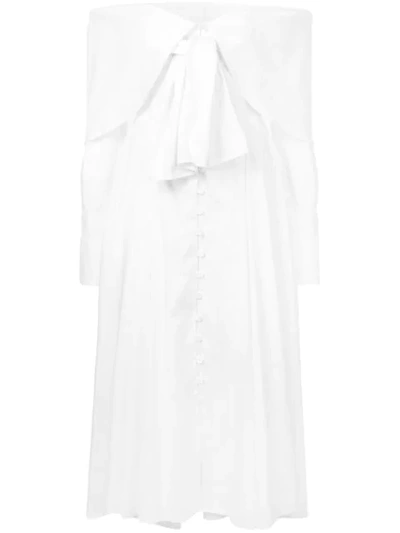 Rosie Assoulin Booby Trap Off-the-shoulder Tie-front Cotton-blend Poplin Dress In White