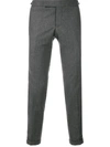 THOM BROWNE SEAMED ELASTIC STRIPE SKINNY WOOL TROUSER