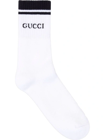 Gucci White And Black Cotton Logo Socks