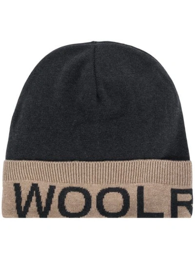 Woolrich Logo Beanie In Grey