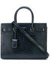 Saint Laurent Sac De Jour Baby Crocodile-embossed Leather Satchel Bag In Blue