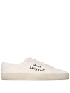 Saint Laurent Court Classic Distressed Logo-embroidered Canvas And Leather Sneakers In Neutrals