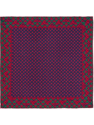 Gucci Geometric G Print Silk Pocket Square In Blue