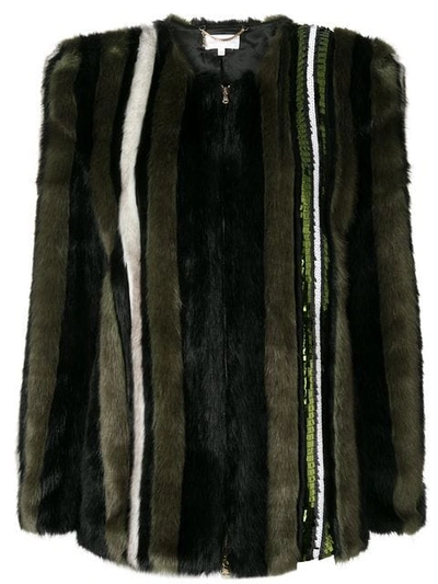 Patrizia Pepe Sequin-embellished Faux Fur Jacket In Black