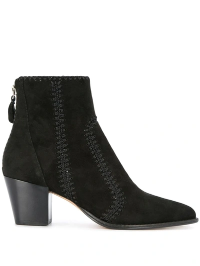 Alexandre Birman Benta Embroidered Suede Ankle Boots In Black