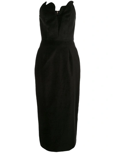 Rosie Assoulin Scalloped Bustier Velvet Midi Dress In Black