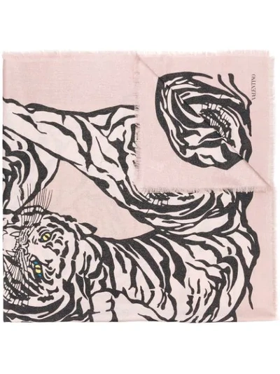 Valentino Tiger Print Scarf In Pink