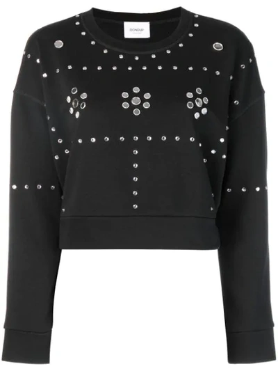 Dondup Rhinestone Mirror Embellished Crop Sweatshirt In Black