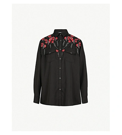 The Kooples Floral-embroidered Crepe Shirt In Bla01