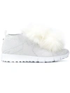 Jimmy Choo Norway Metallic Sneakers With Fur Trim In White